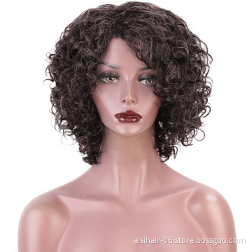 Aisi Beauty Human Hair Short Bob Custom Women  Brazilian Human Hair Afro Curly Wave Mixed Brown Gray Wig